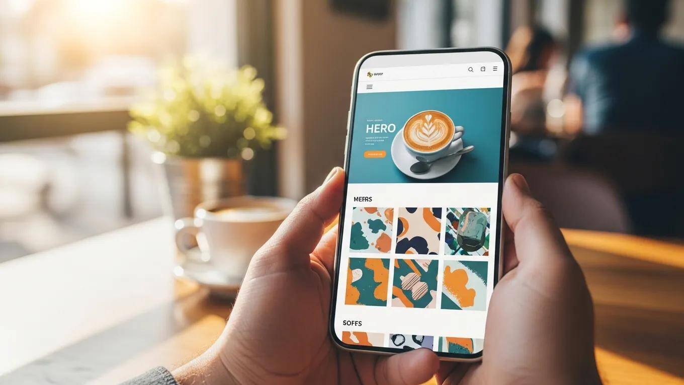 Smartphone displaying a mobile-friendly website in a cozy café setting, illustrating the benefits of mobile optimization