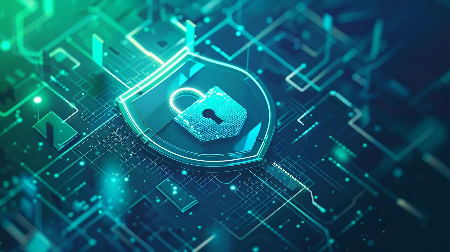 Digital security concept with shield and lock, illustrating essential security features for WordPress hosting